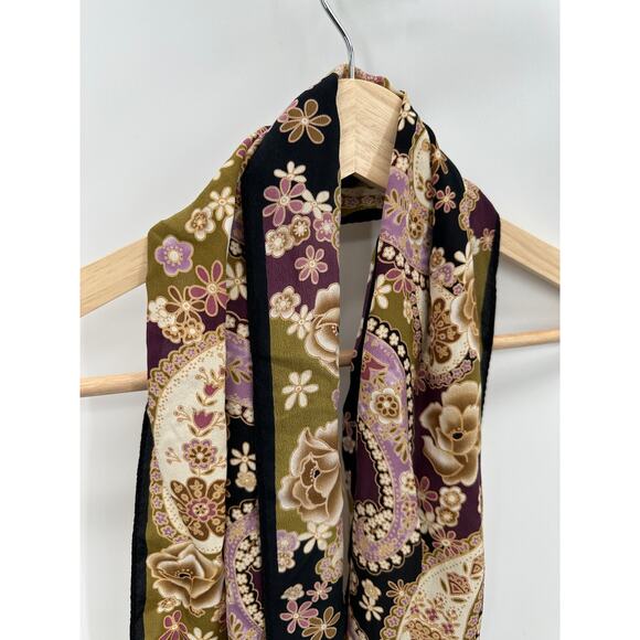 Charter Club Scarf Women's OS Purple Cream Paisley Floral Print 100% Silk - Picture 3 of 7
